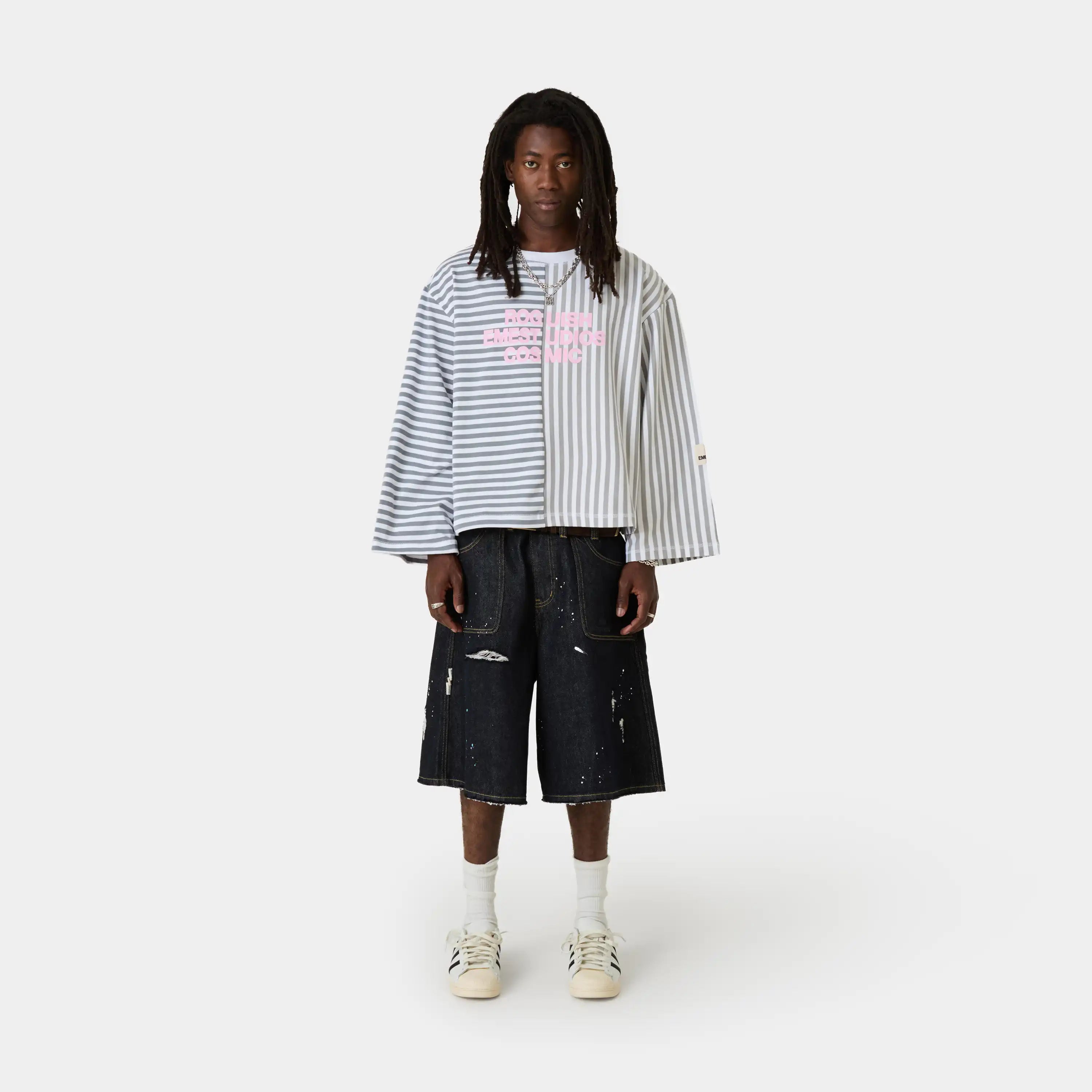 Roguish Heather Grey Striped Long Sleeve T-shirts Eme Studios