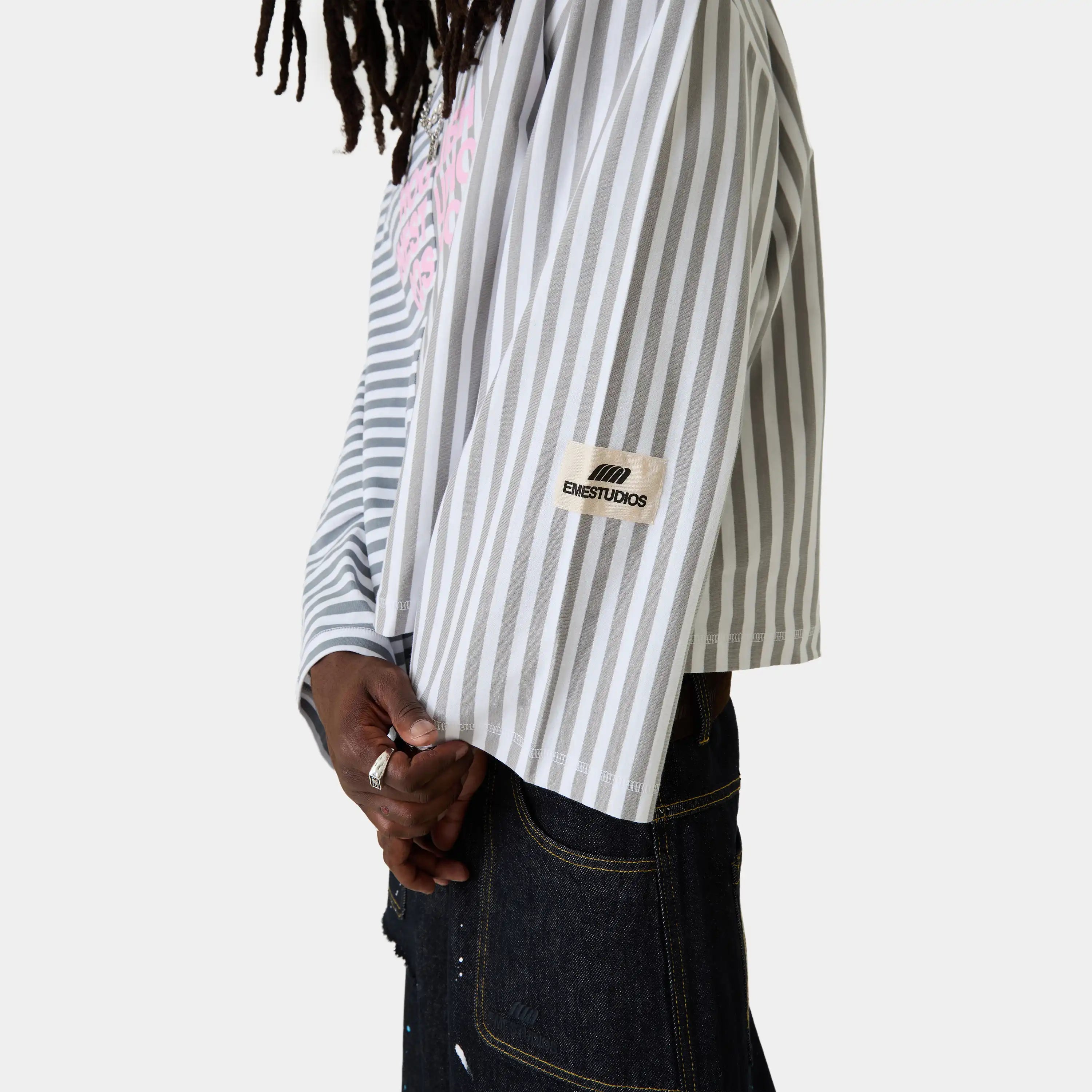 Roguish Heather Grey Striped Long Sleeve T-shirts Eme Studios