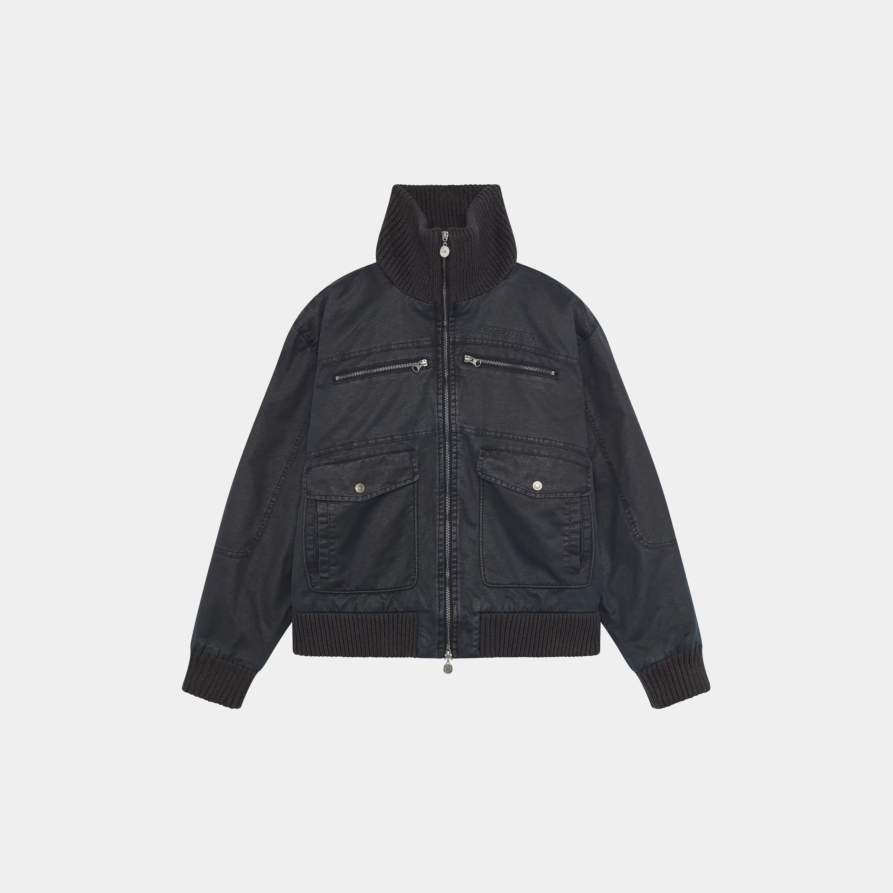 Sess Navy Leather Jacket Outerwear Eme Studios