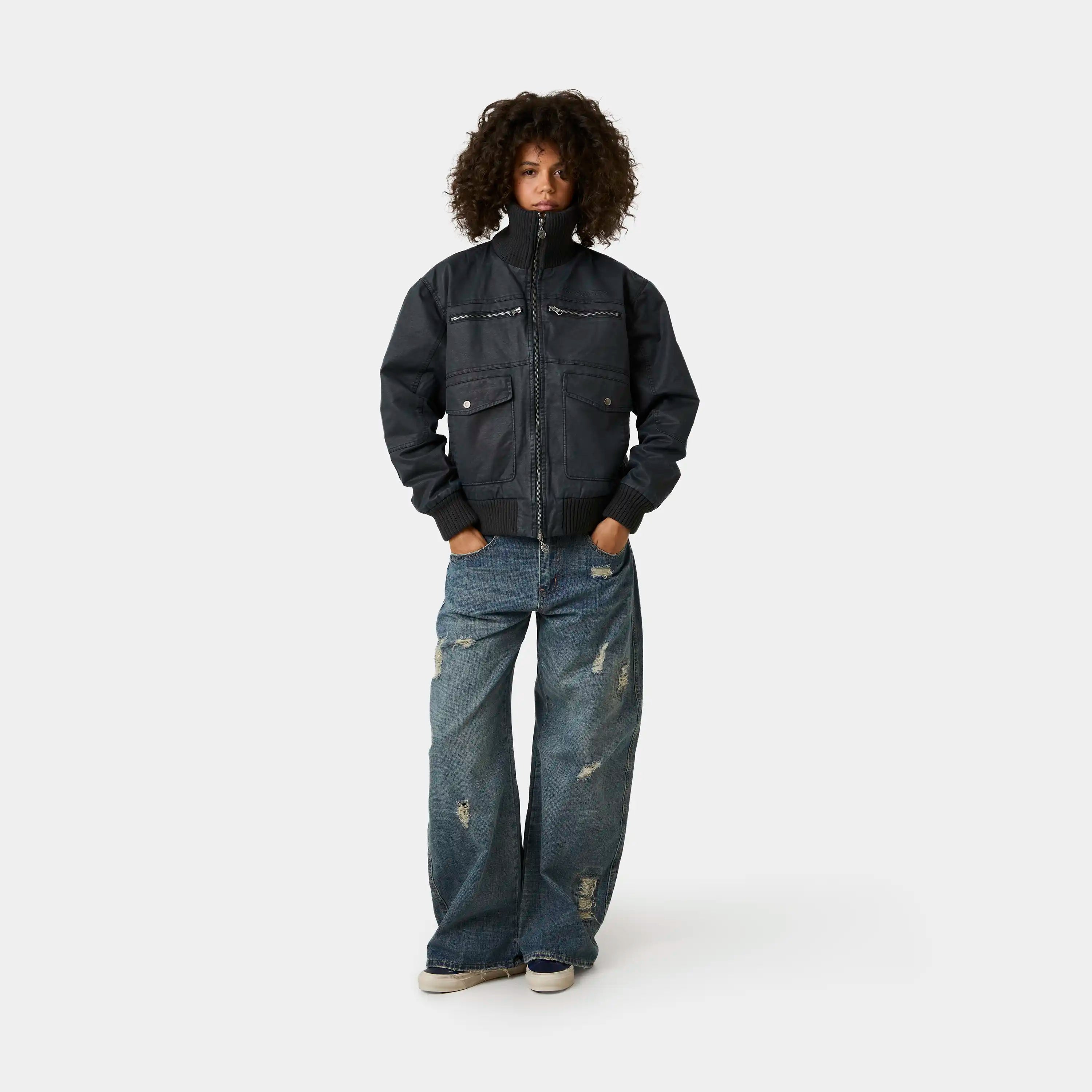Sess Navy Leather Jacket Outerwear Eme Studios