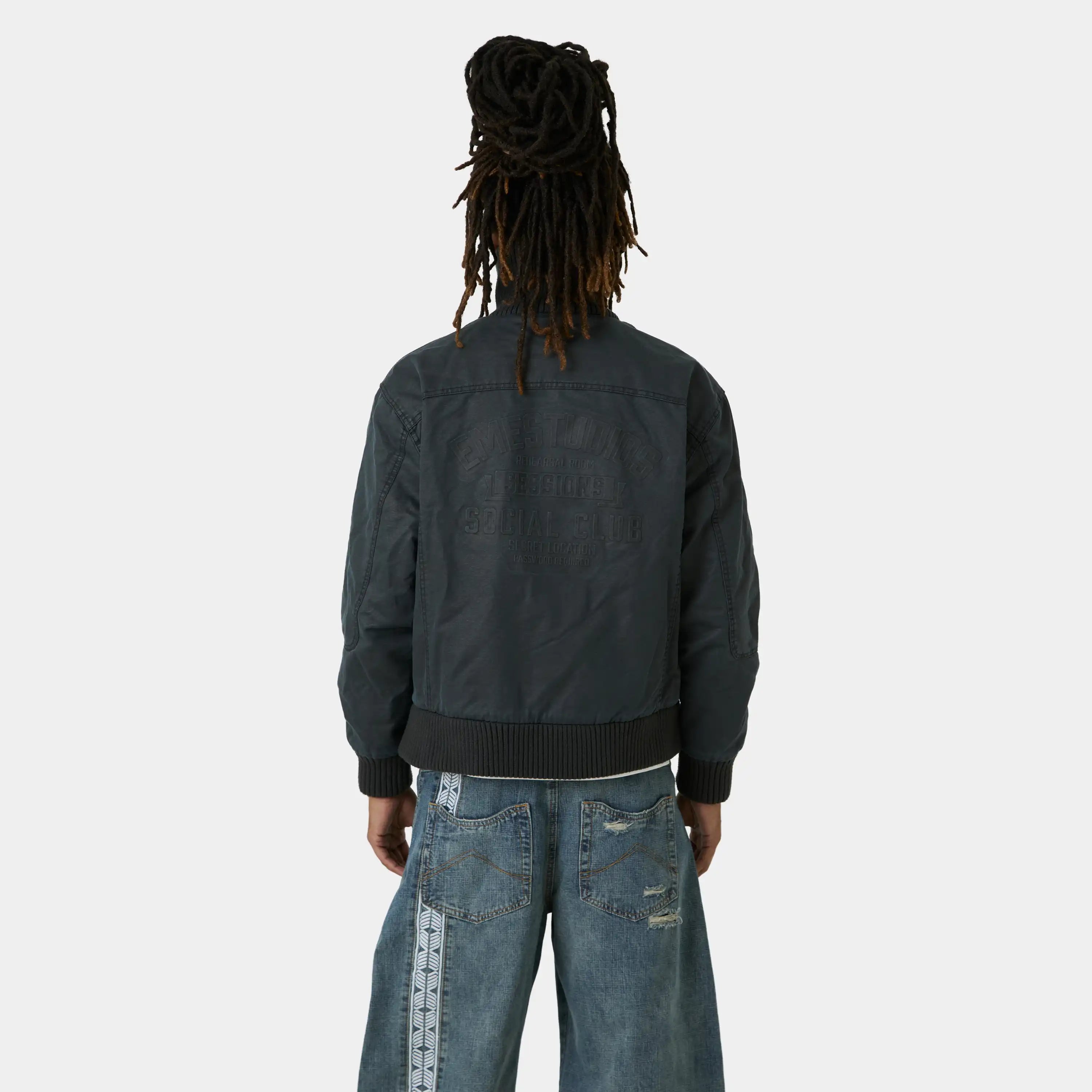 Sess Navy Leather Jacket Outerwear Eme Studios