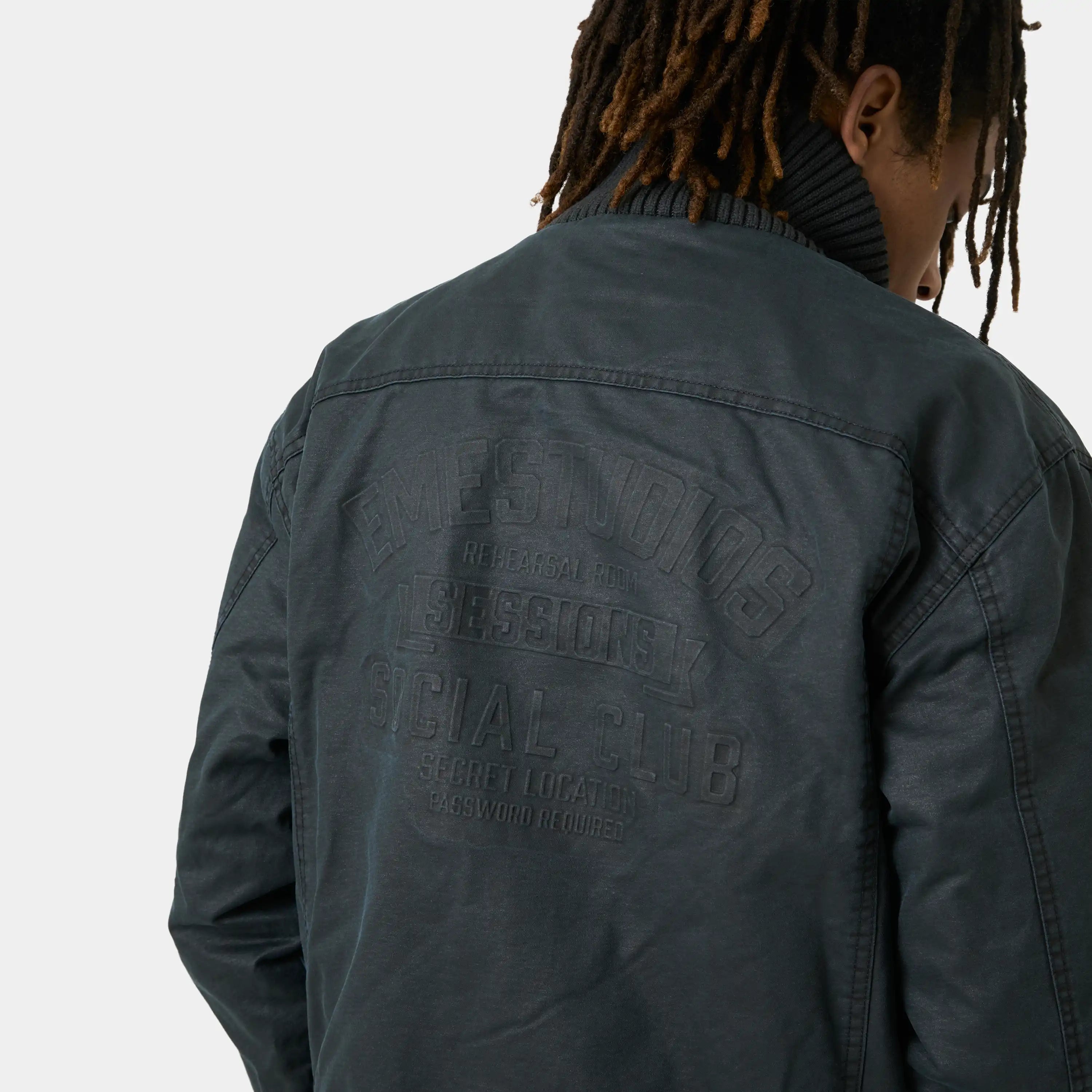 Sess Navy Leather Jacket Outerwear Eme Studios