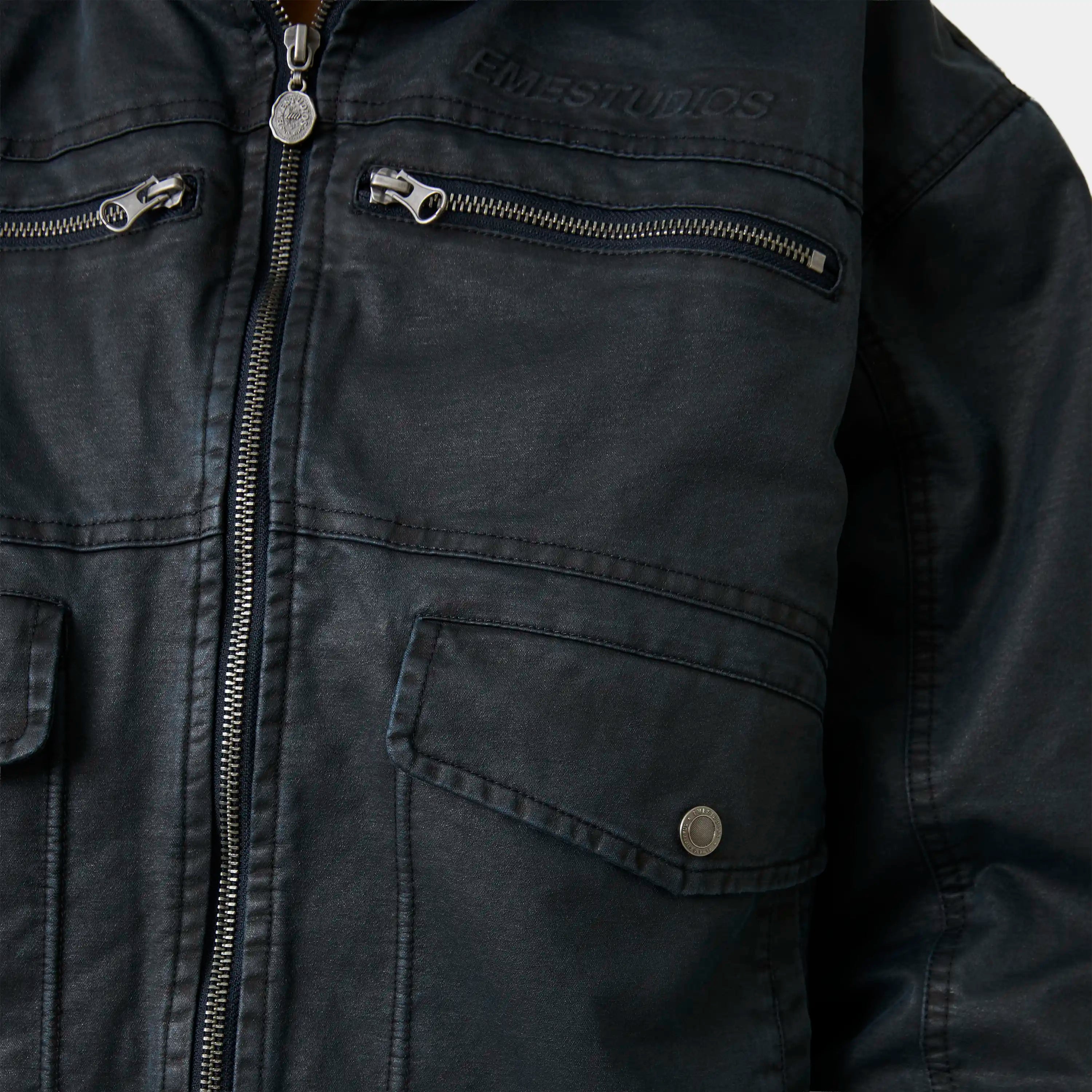 Sess Navy Leather Jacket Outerwear Eme Studios