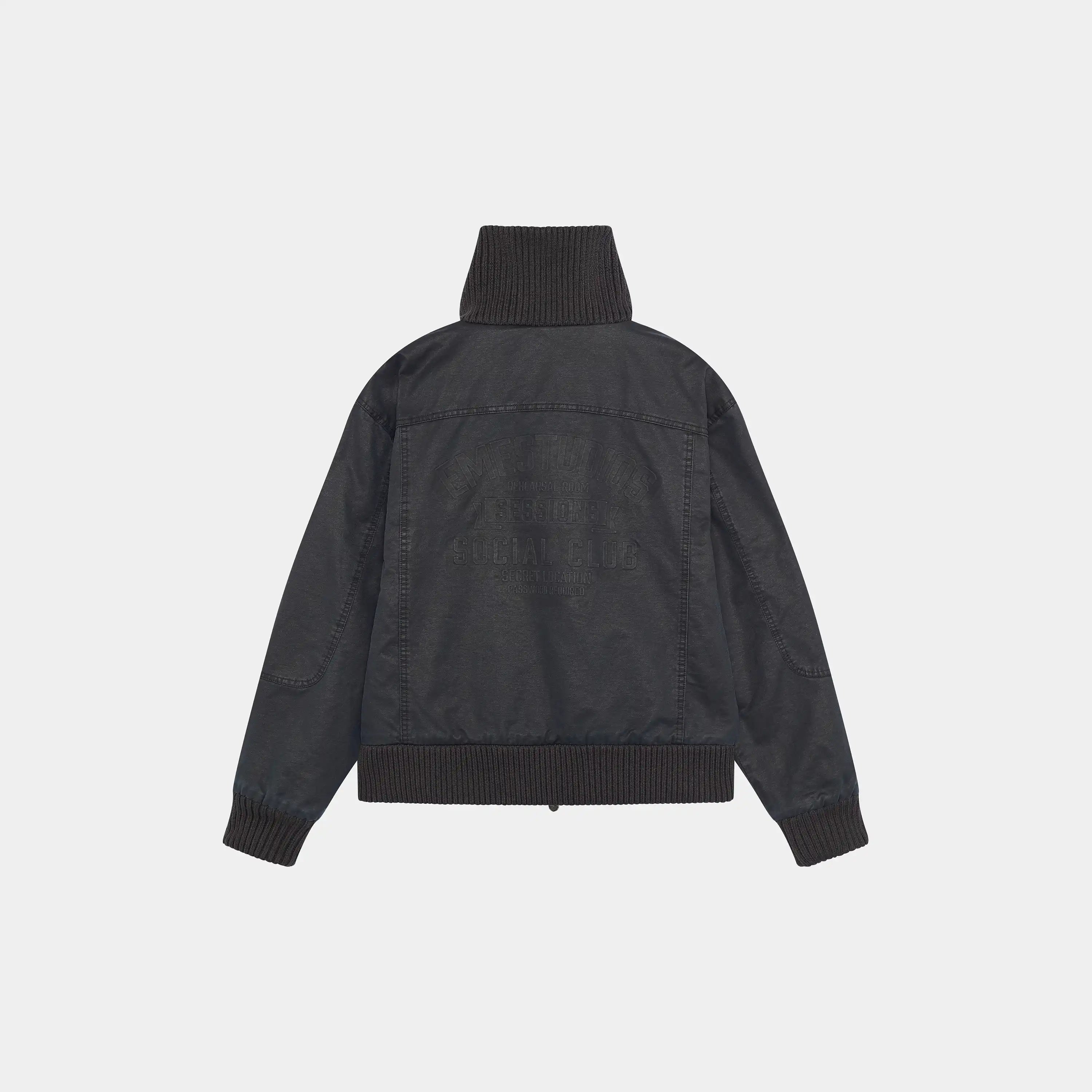 Sess Navy Leather Jacket Outerwear Eme Studios