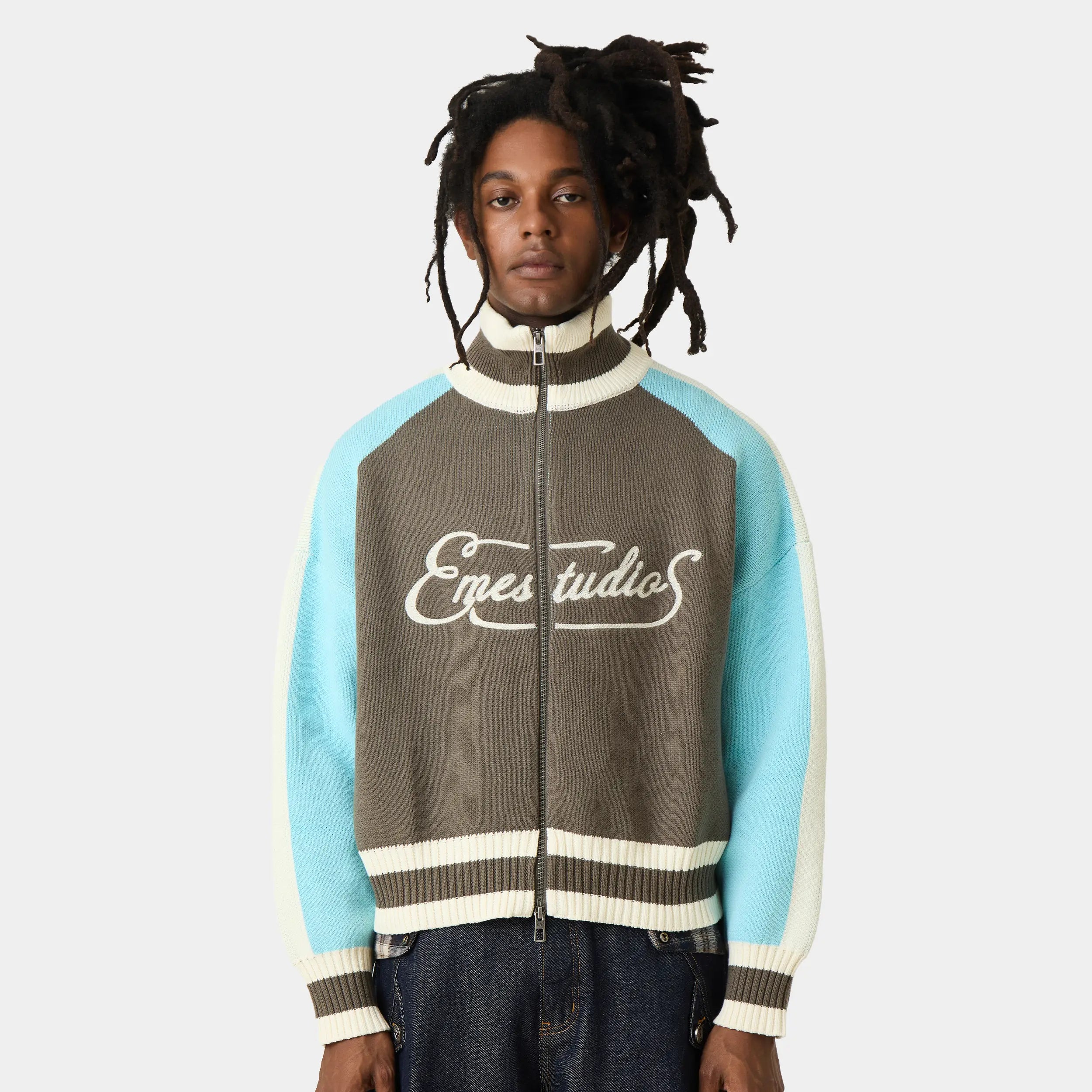 Soffy Crystal Blue Zipper Knit Knitwear Eme Studios