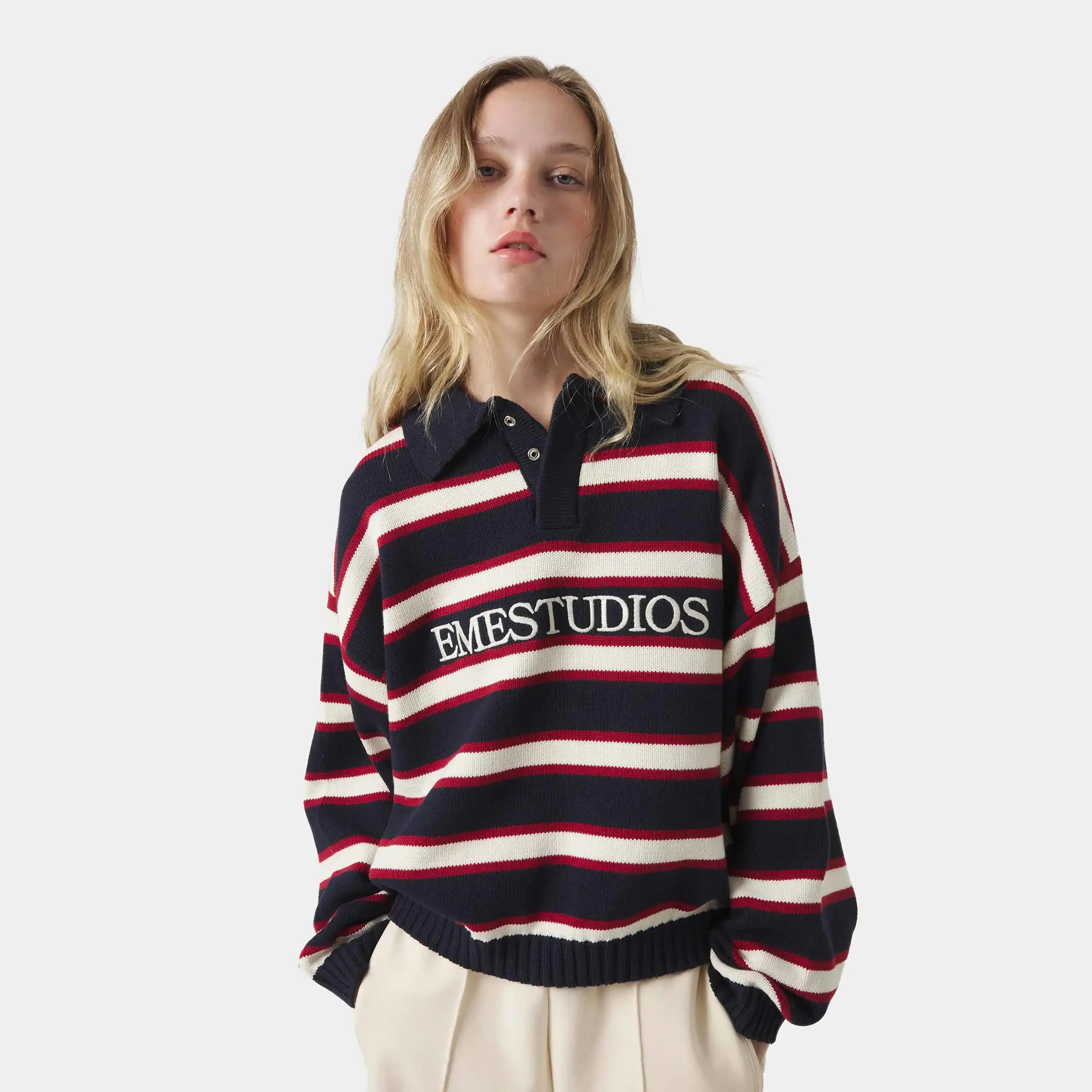 Sweet Navy Knit Polo Knitwear eme