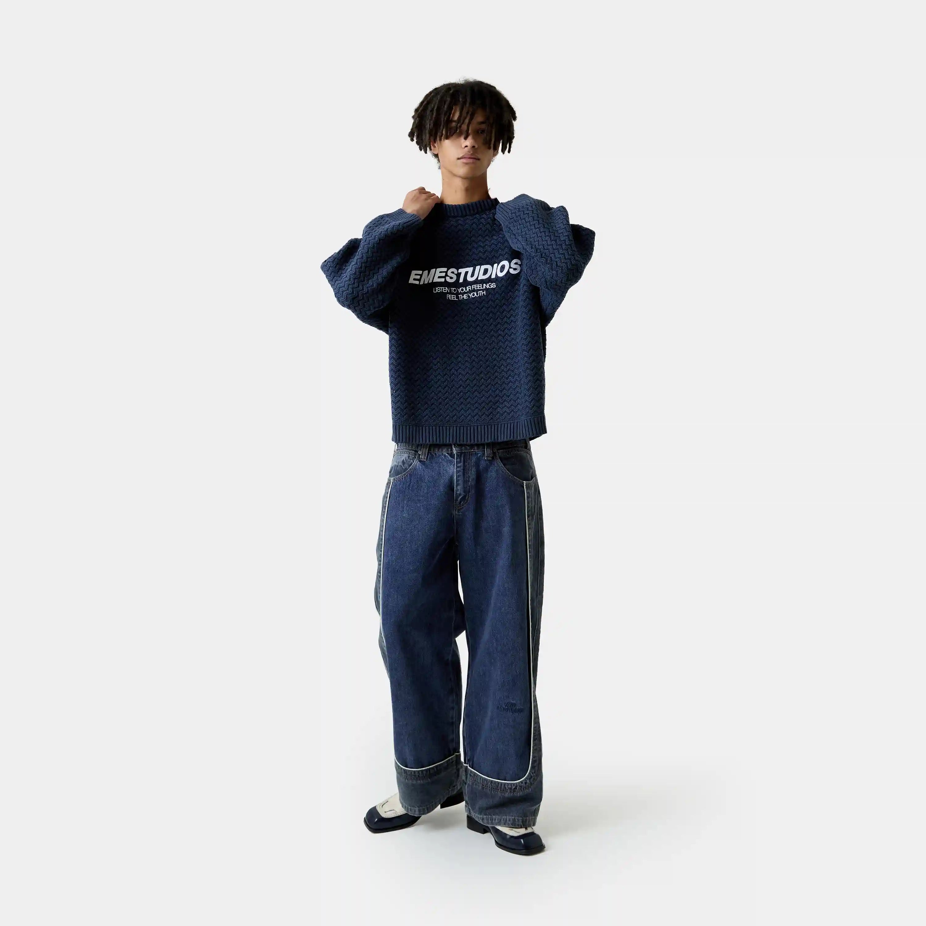 Thesis Navy Knit Sweater Knitwear Eme Studios