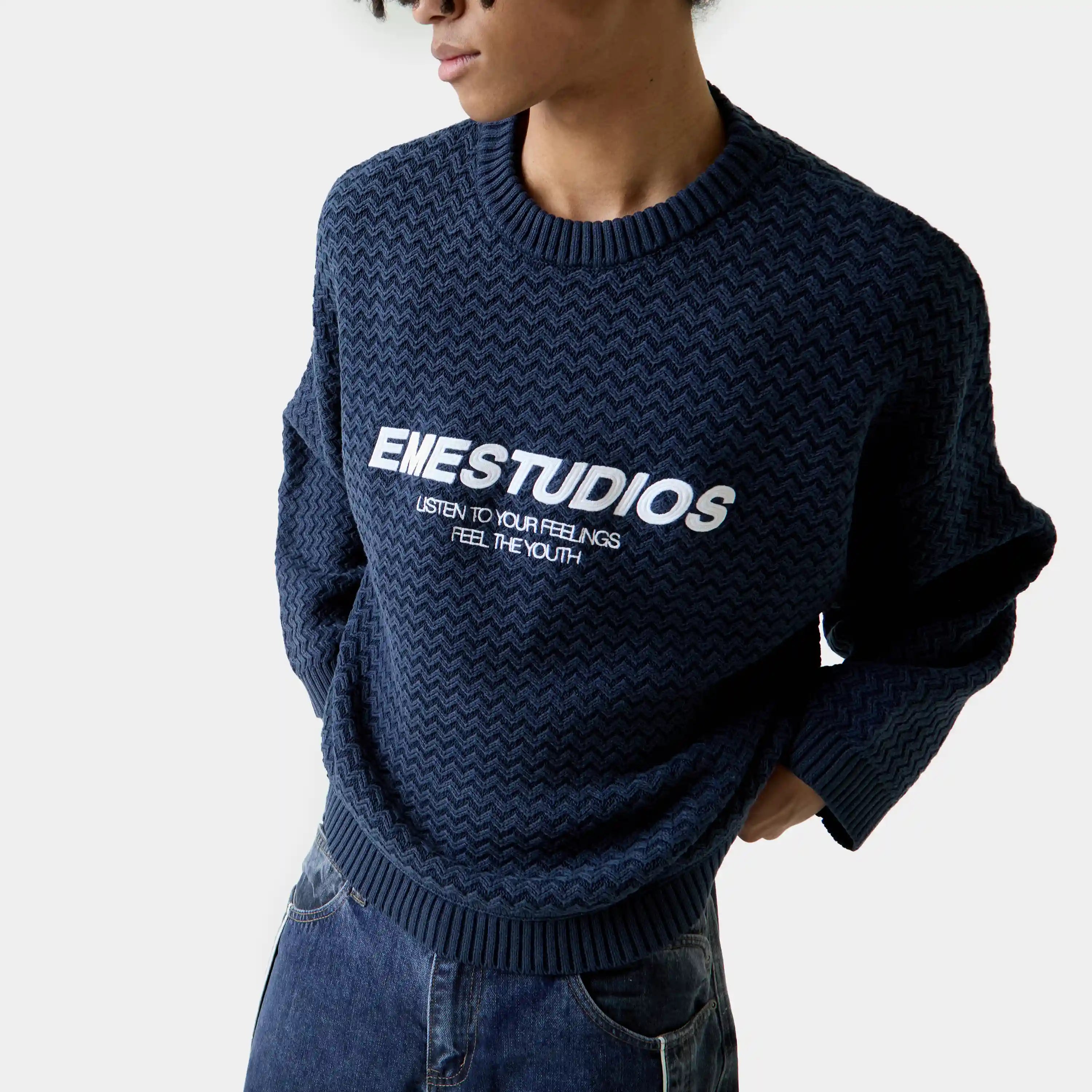 Thesis Navy Knit Sweater Knitwear Eme Studios