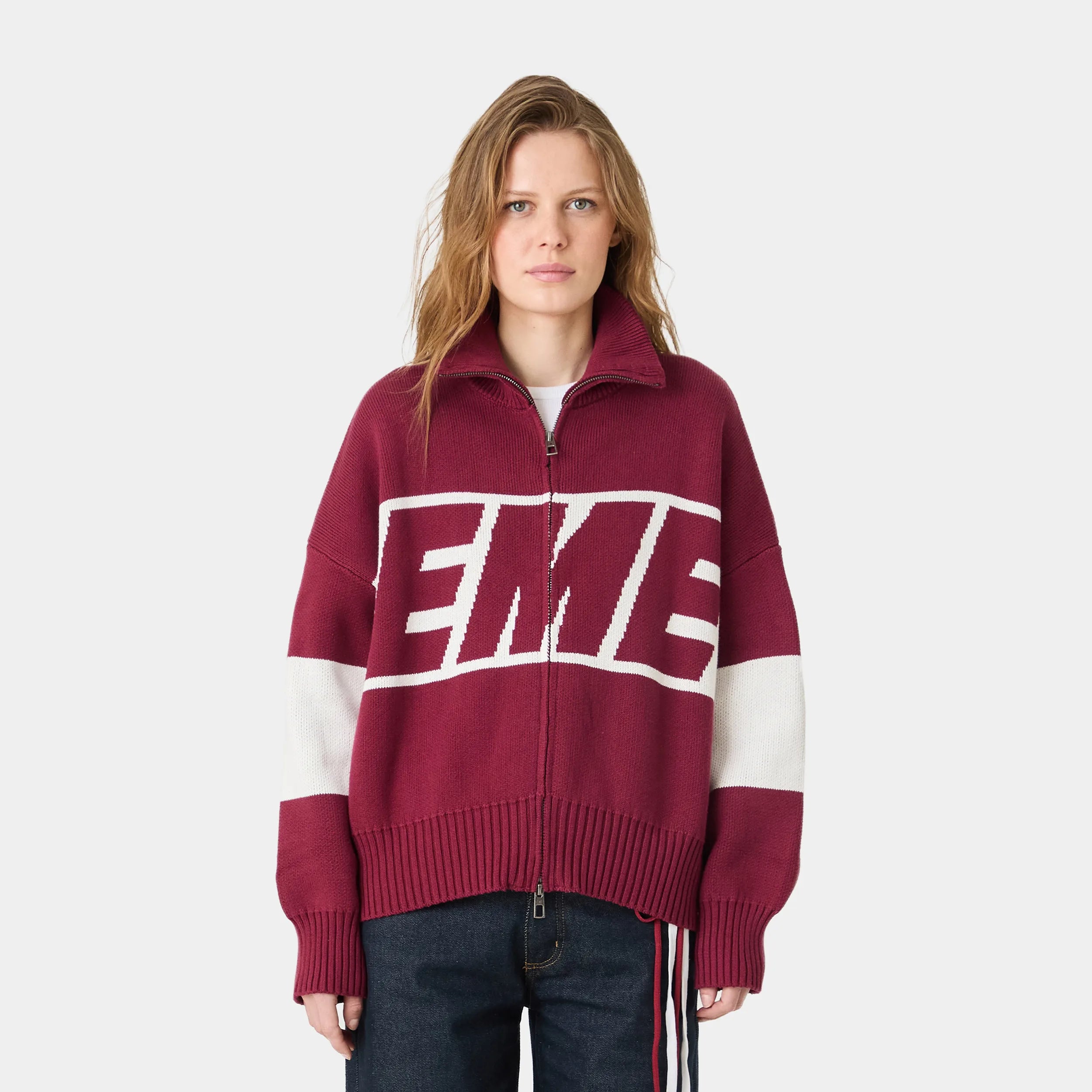 Thrill Burgundy Zipper Knit Knitwear eme