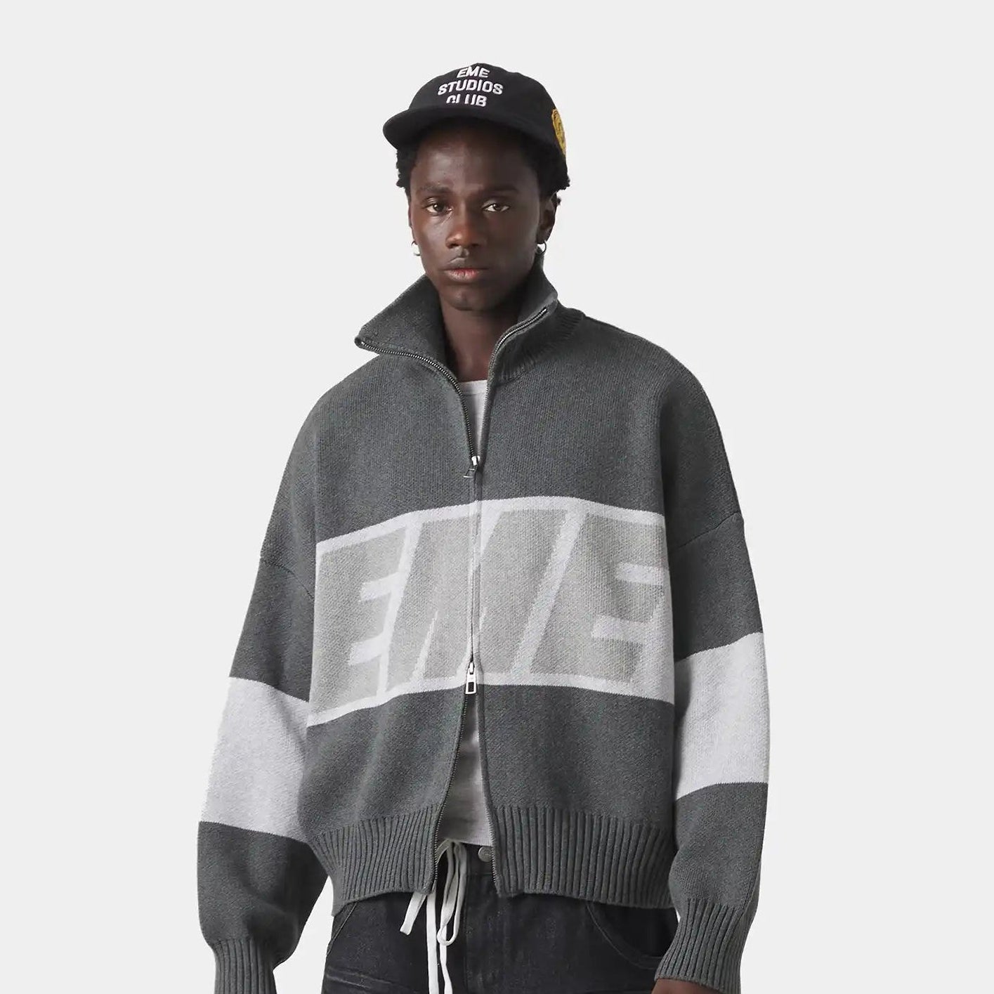 Thrill Grandpa Grey Zipper Knit Knitwear eme