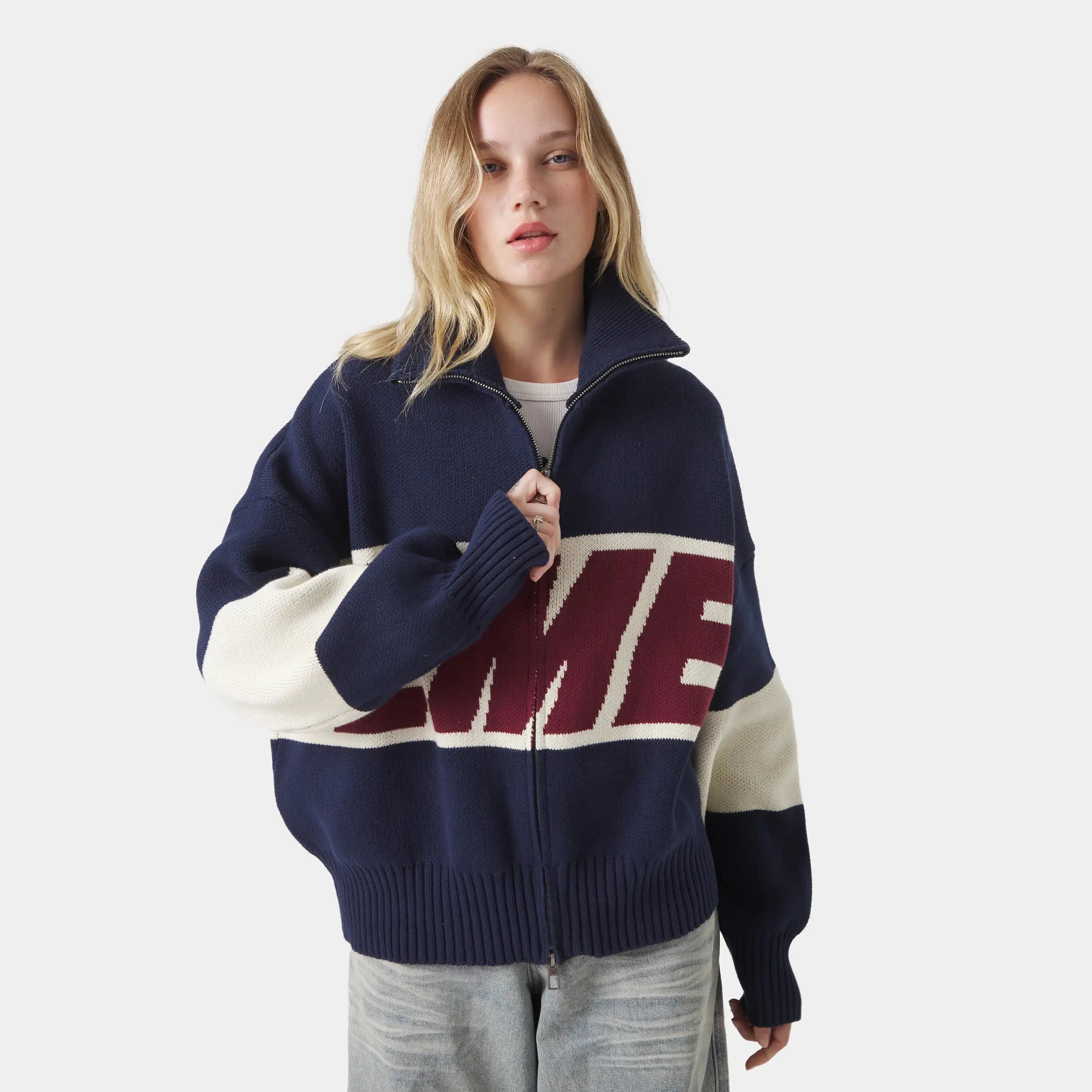 Thrill Navy Zipper Knit Knitwear eme