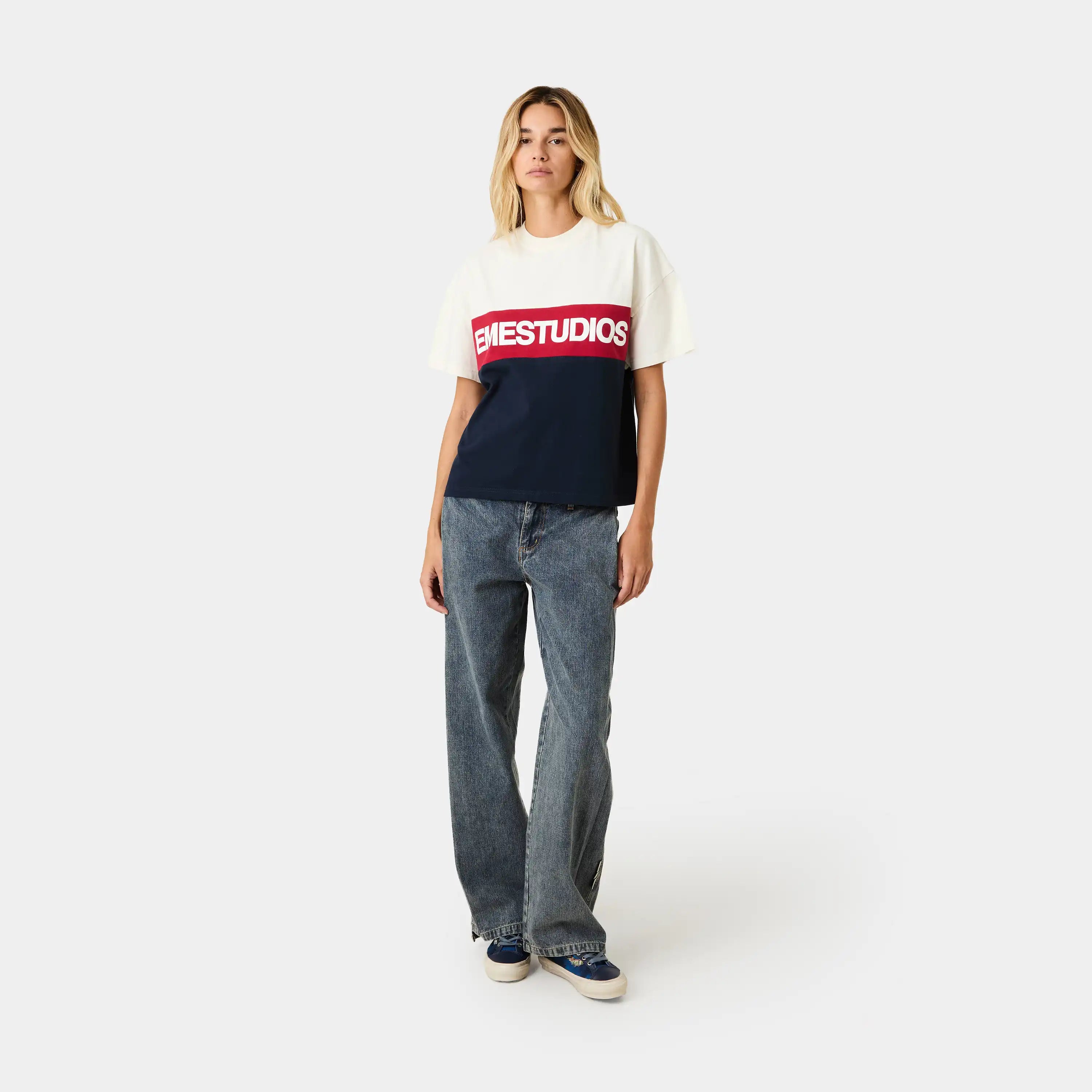 Track Paneled Navy Oversized Tee T-shirts Eme Studios