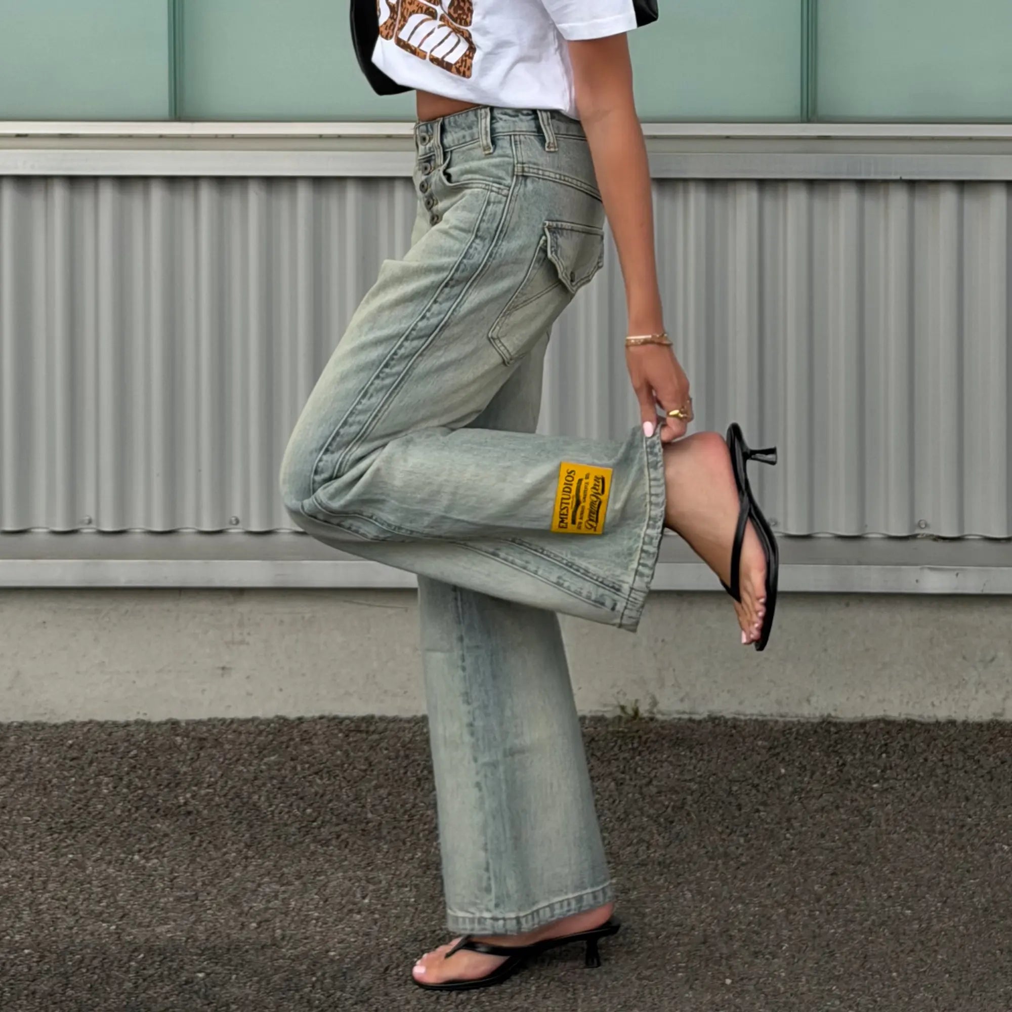Vitel Flared Blue Denim Pants Pants Eme Studios