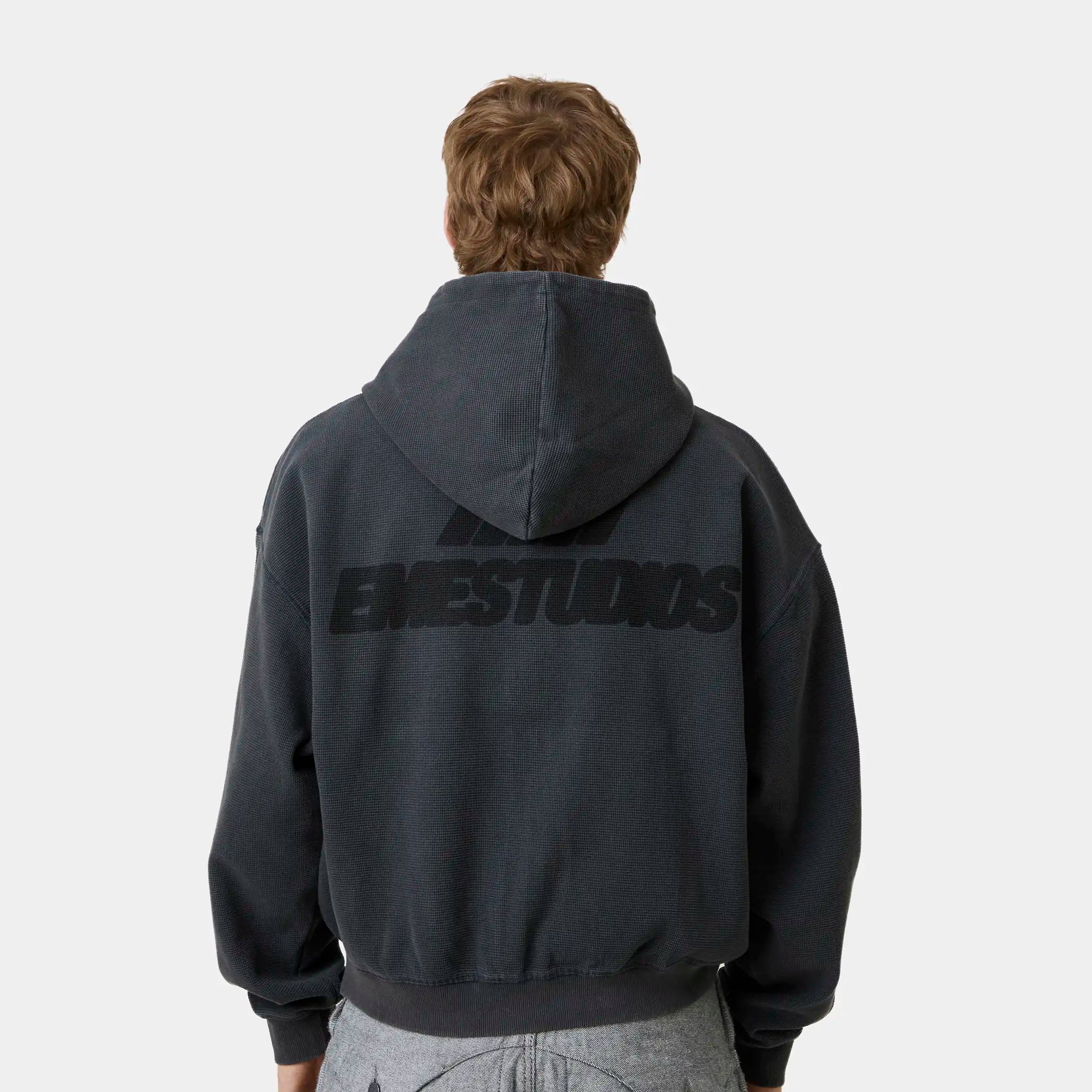 Waffle Navy Croped Boxy Full Zip Hoodies Eme Studios