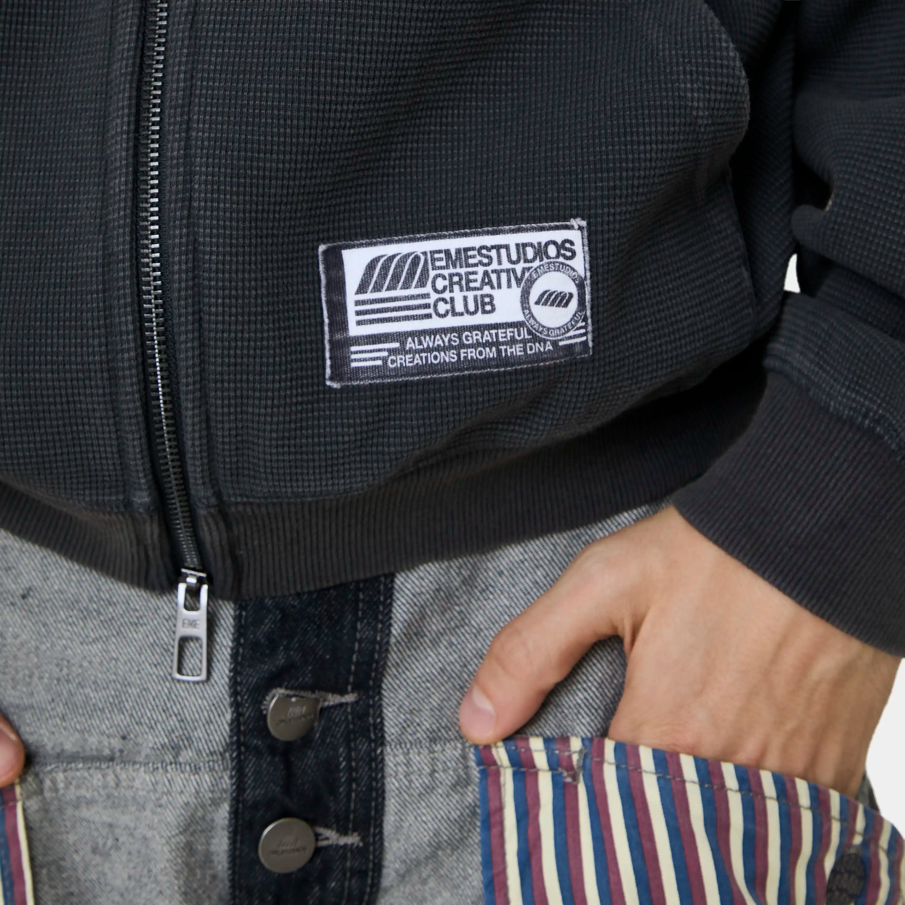 Waffle Navy Croped Boxy Full Zip Hoodies Eme Studios