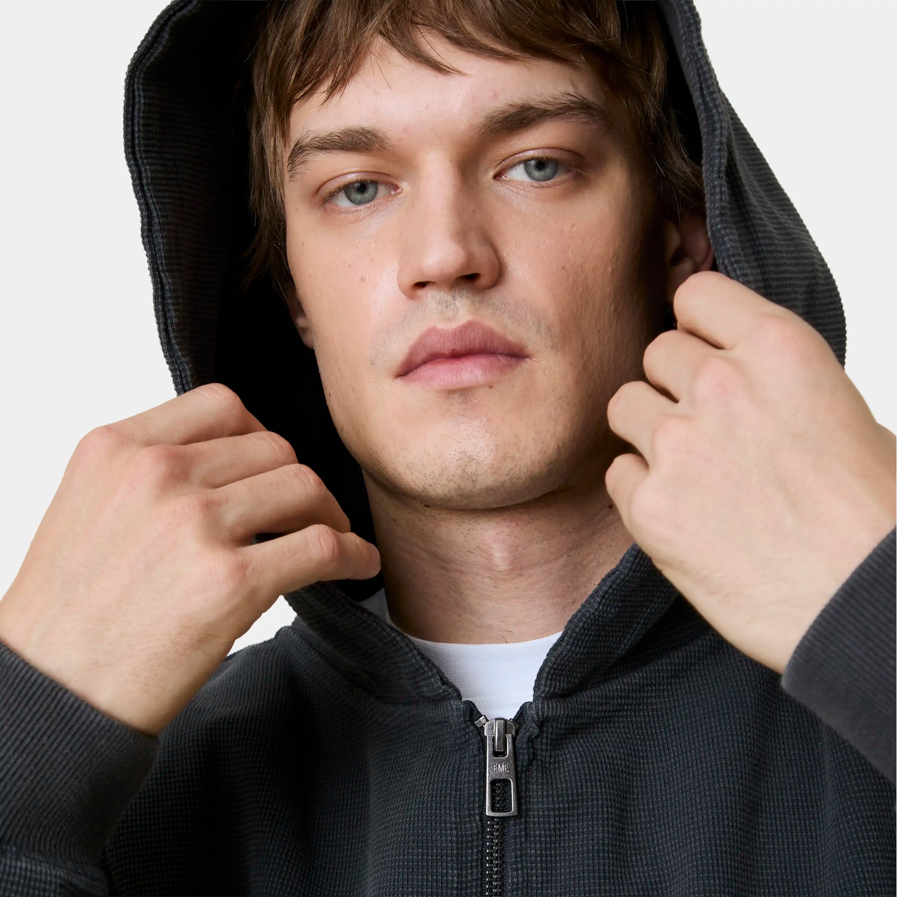 Waffle Navy Croped Boxy Full Zip Hoodies Eme Studios