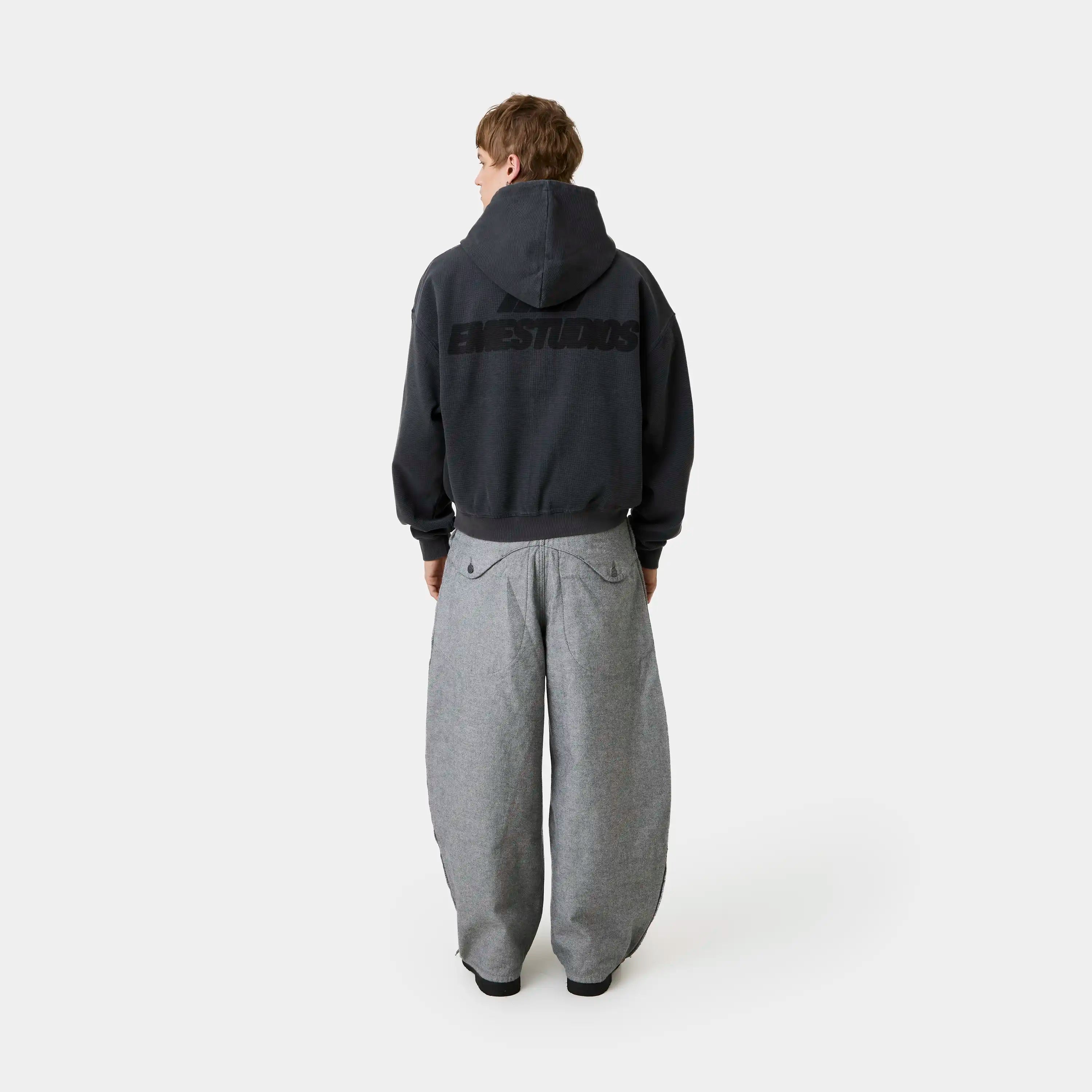 Waffle Navy Croped Boxy Full Zip Hoodies Eme Studios