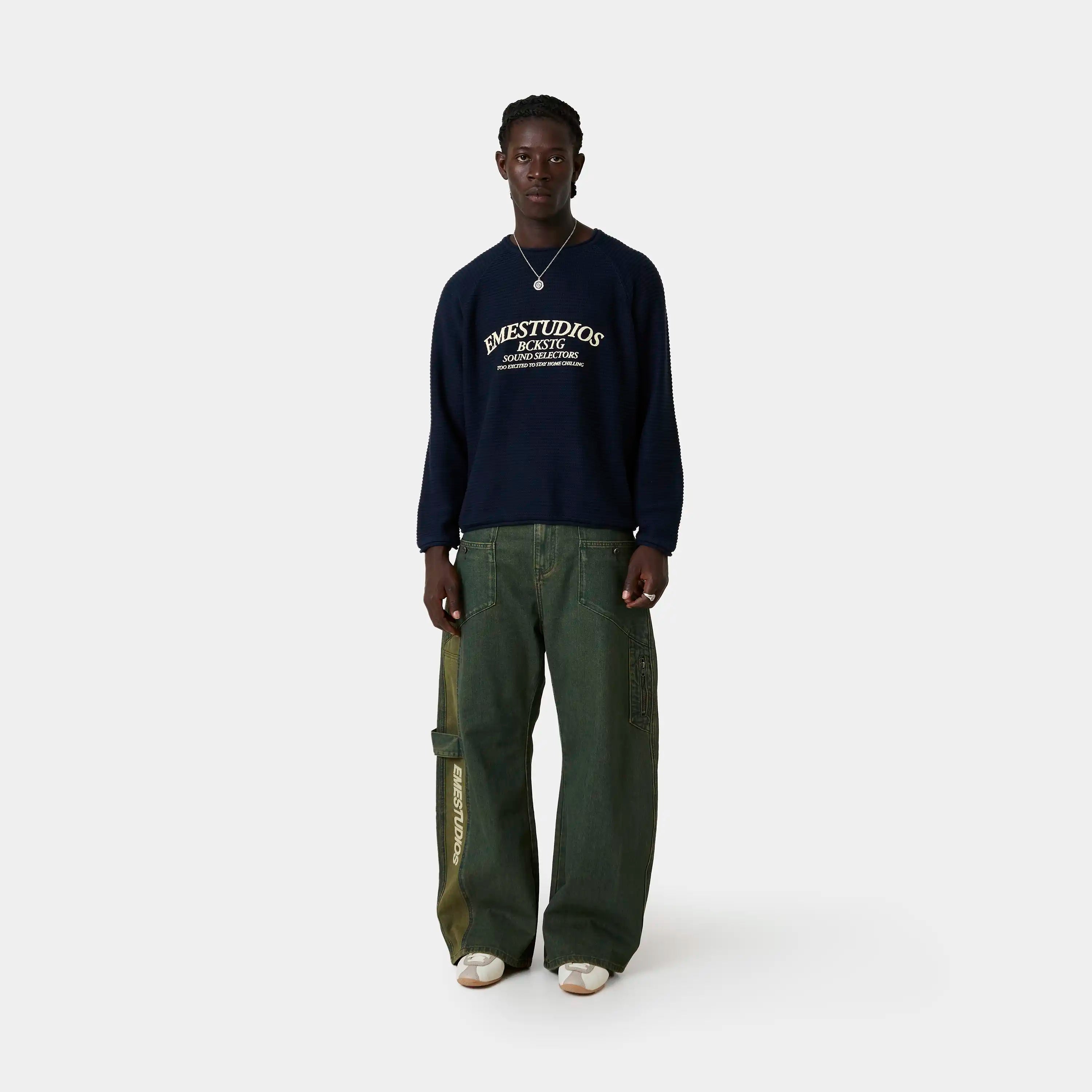 Yisuka Navy Knit Sweater Knitwear Eme Studios