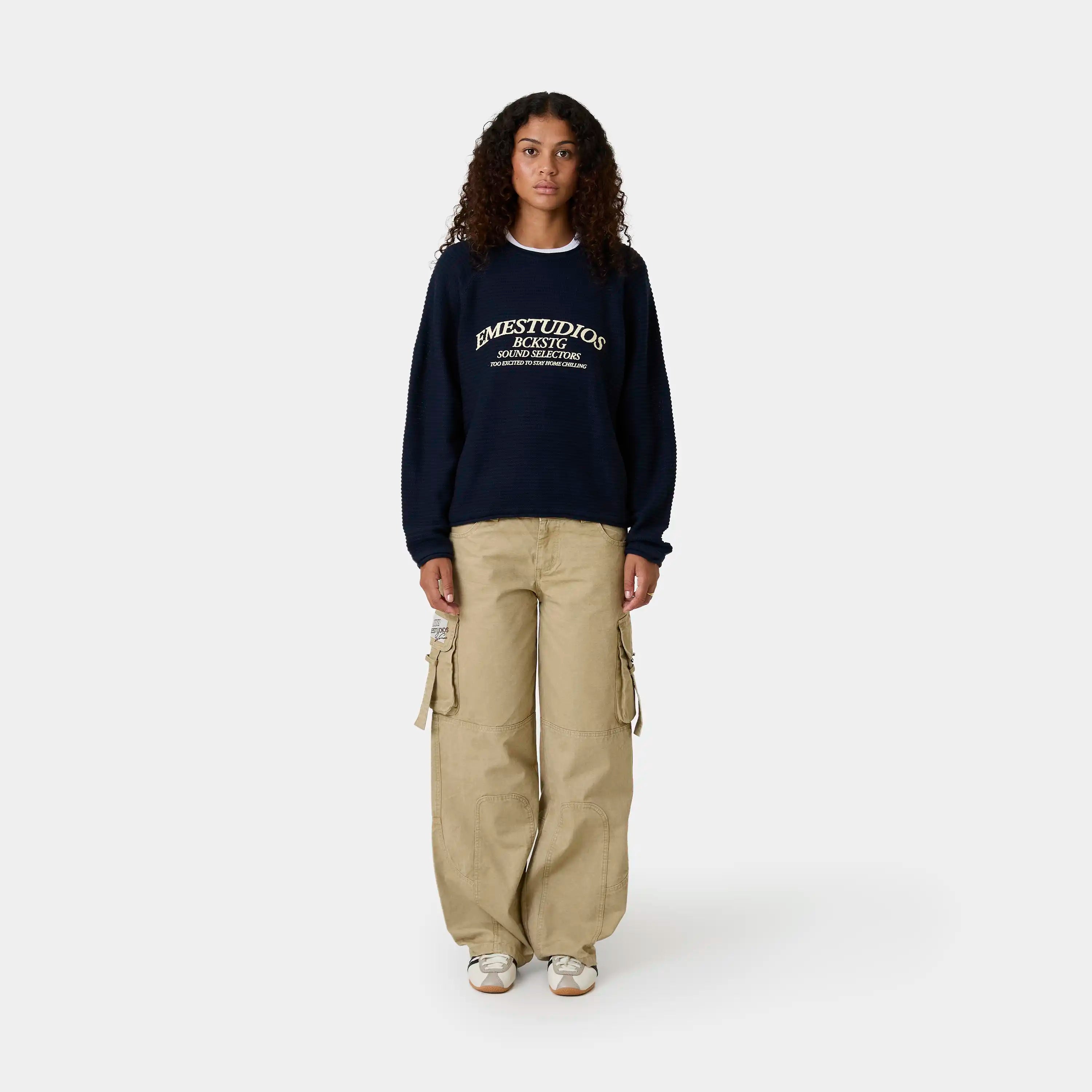 Yisuka Navy Knit Sweater Knitwear Eme Studios