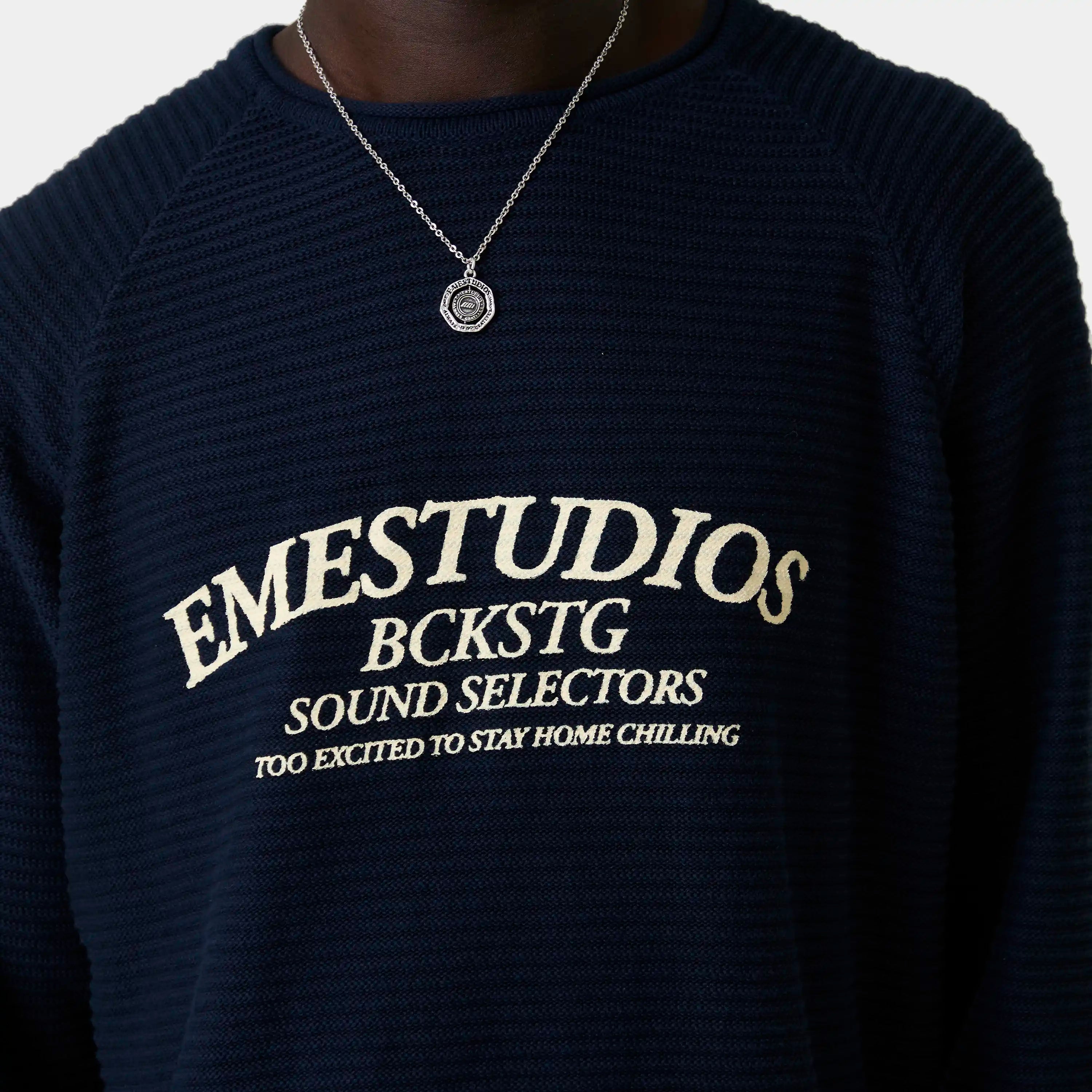 Yisuka Navy Knit Sweater Knitwear Eme Studios