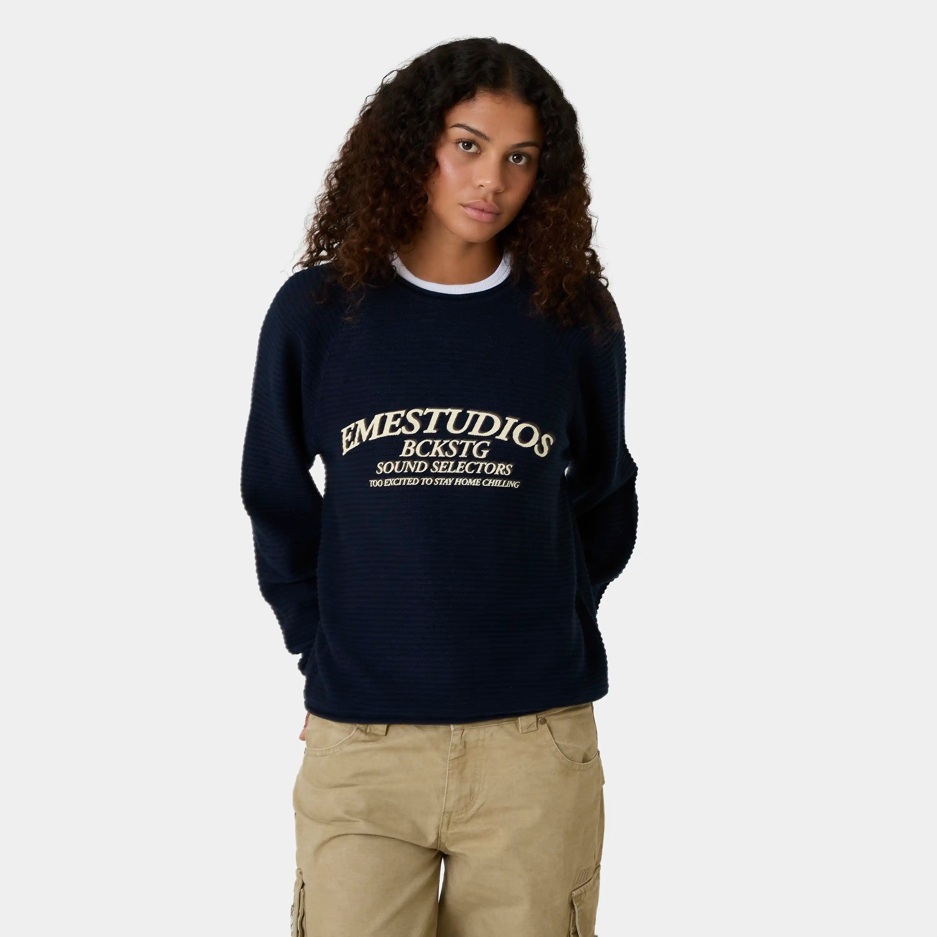 Yisuka Navy Knit Sweater Knitwear Eme Studios