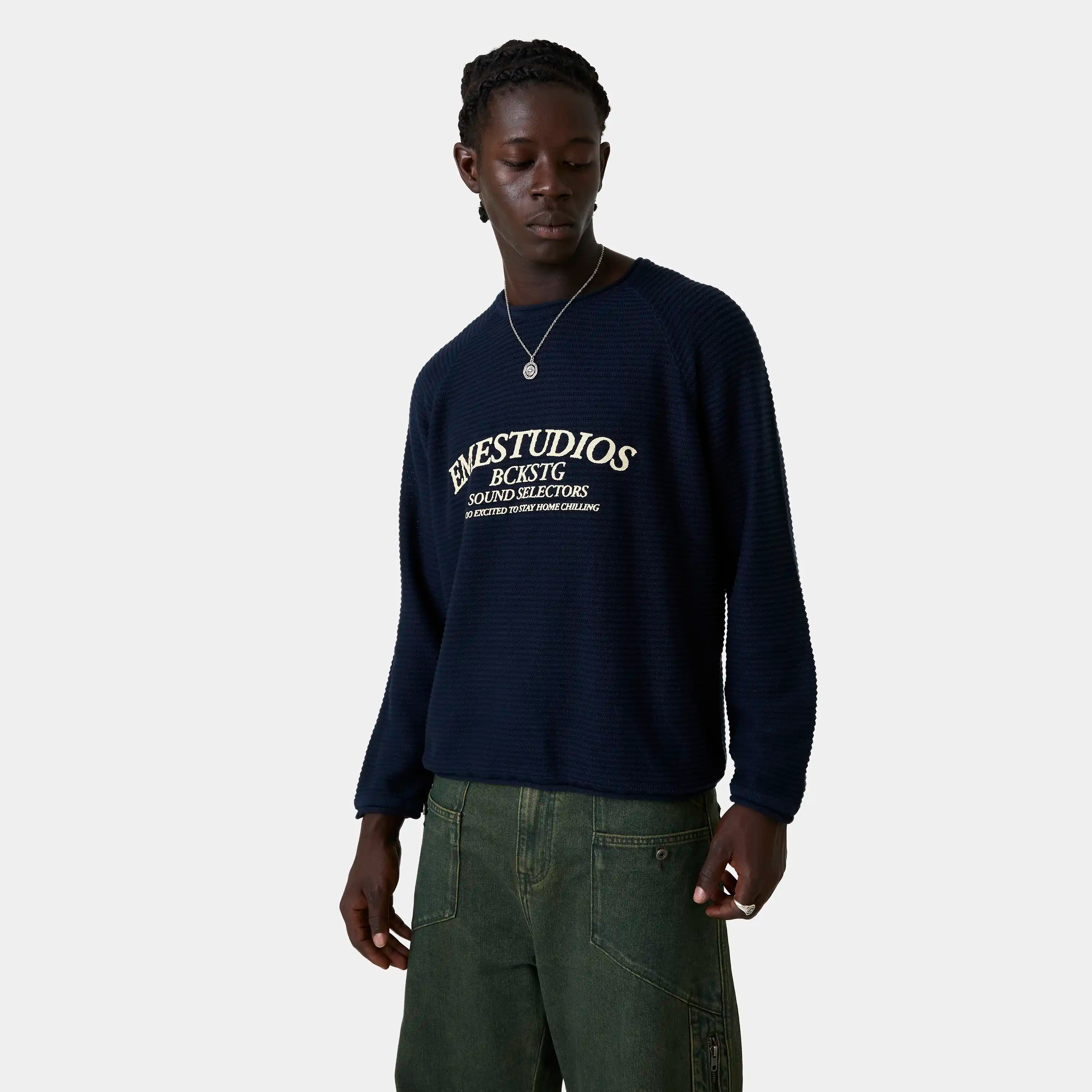 Yisuka Navy Knit Sweater Knitwear Eme Studios
