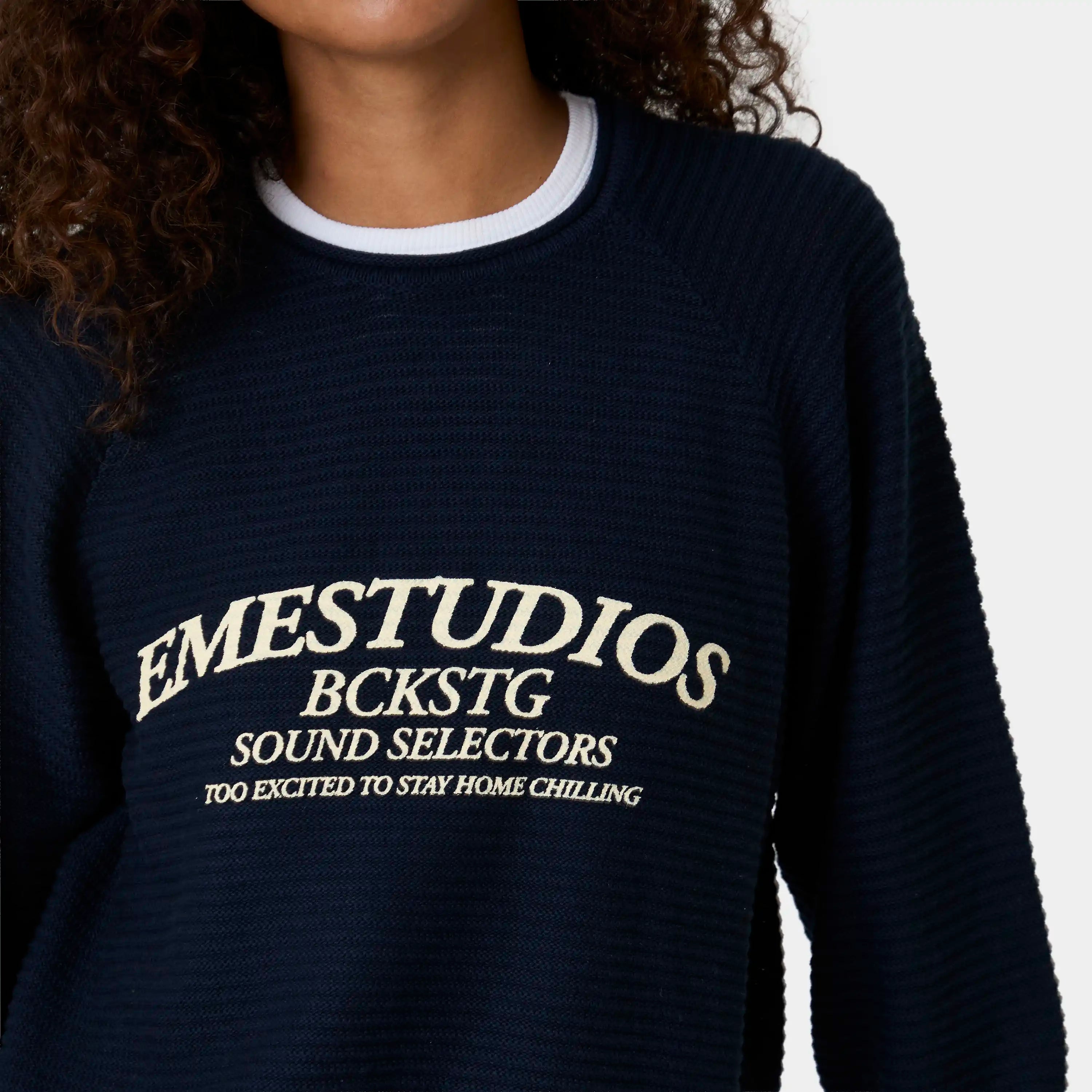 Yisuka Navy Knit Sweater Knitwear Eme Studios