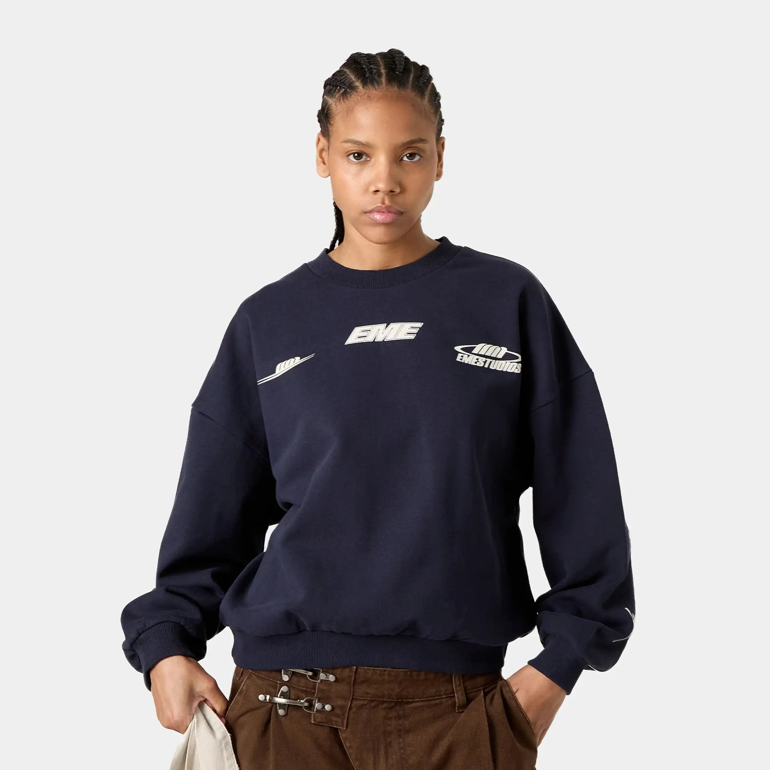 Zenit Navy Oversized Crewneck Sweatshirts Eme Studios