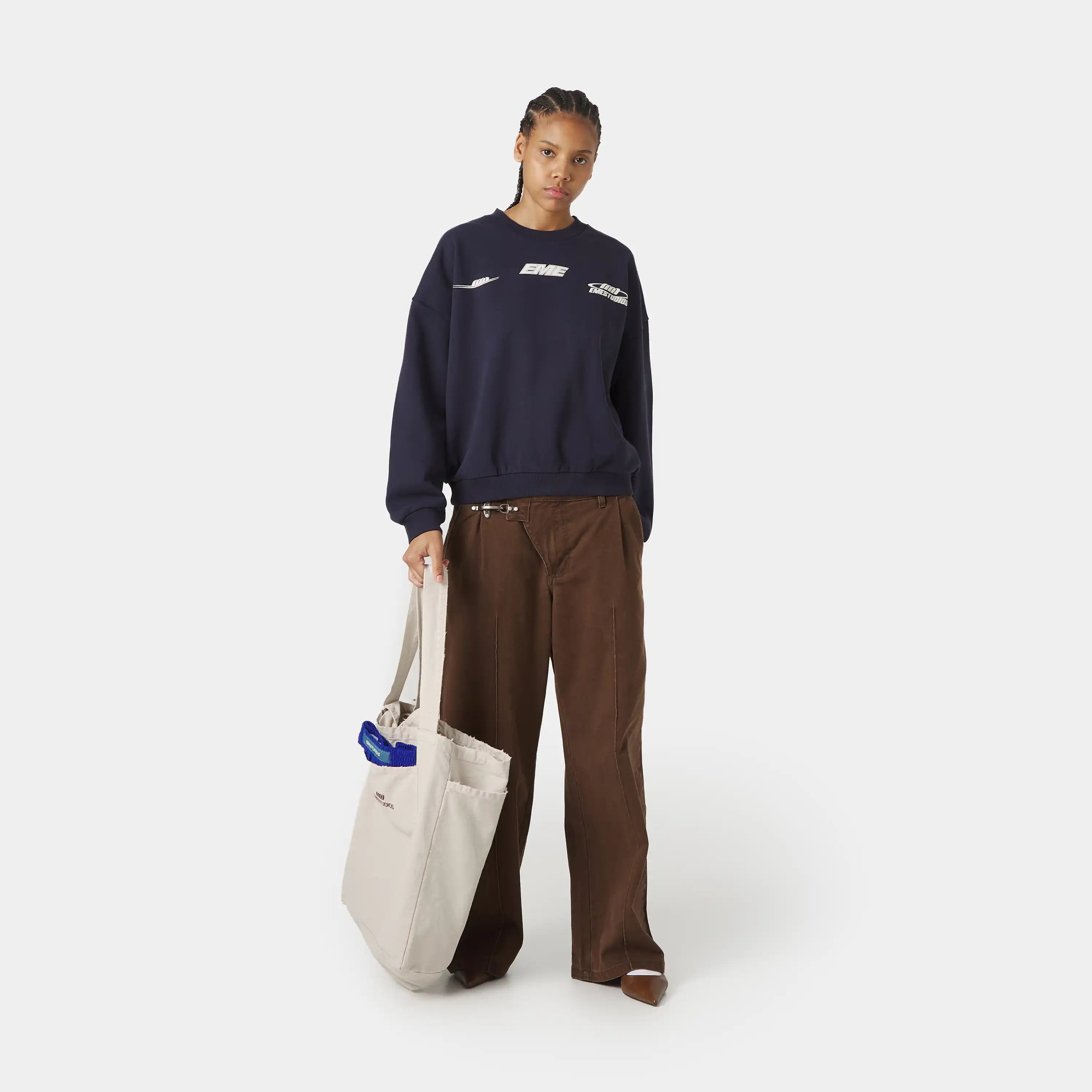 Zenit Navy Oversized Crewneck Sweatshirts Eme Studios